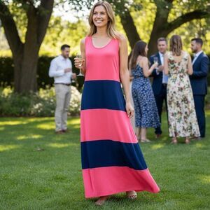 Andrea Tangerine & Blue Maxi Tank Dress Sz XL